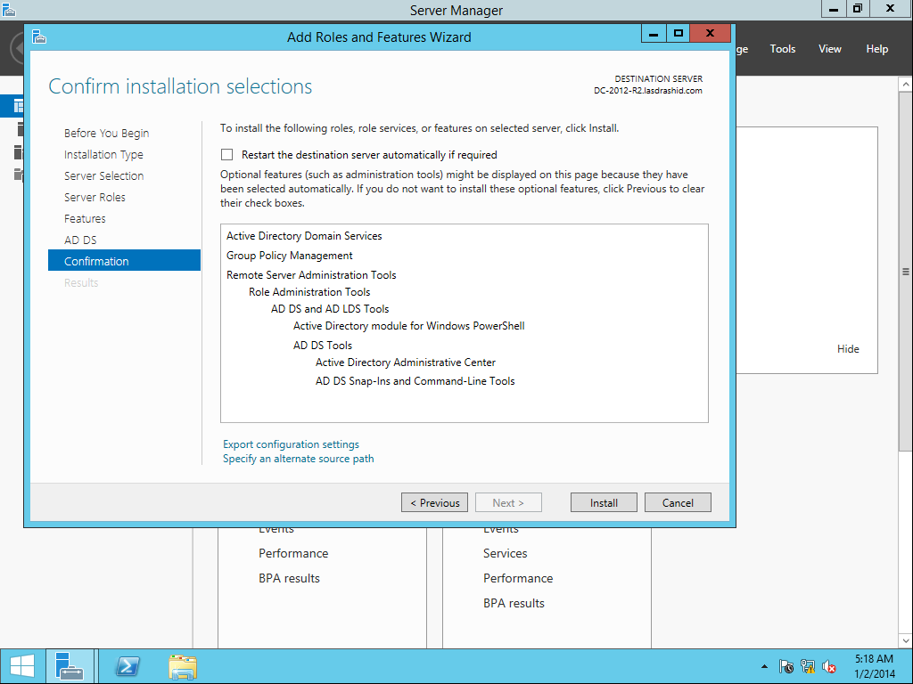 Click install to begin the installation. Windows Server 2012 r2 карантин. Windows resource Kit Tools. Active Directory checkbox.